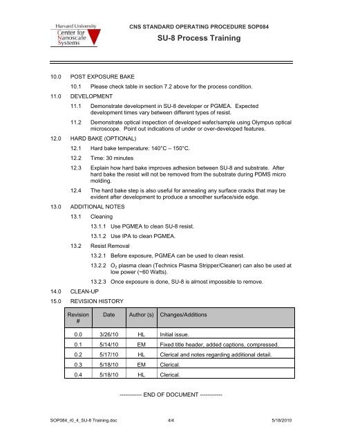 SU-8 Process Training