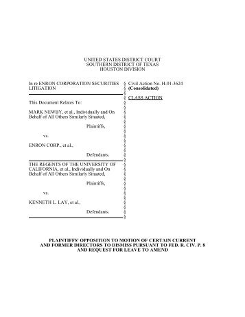 Plaintiffs' Opposition to Motion of Certain Current and Former ...