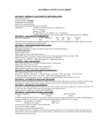 the Material Safety Data Sheet (PDF) - Refrigeration Technologies