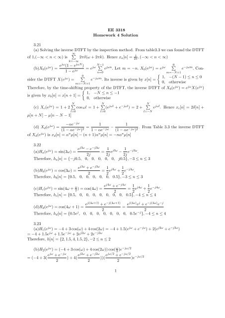 Ee 3318 Homework 4 Solution 3 21 A Solving The Inverse Dtft By Ee 3318 Homework 4 Solution 3 21 A Solving The Inverse Dtft By