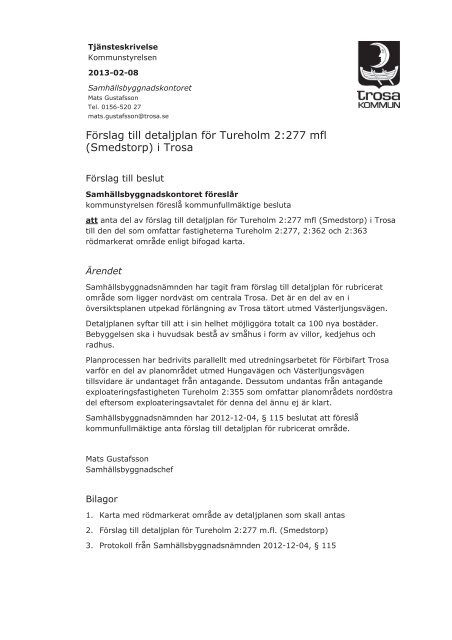 Kallelse med handlingar 20130227.pdf - Trosa kommun