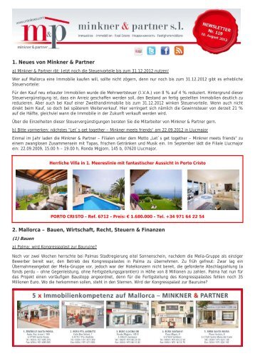 1. Neues von Minkner & Partner 2. Mallorca – Bauen, Wirtschaft ...
