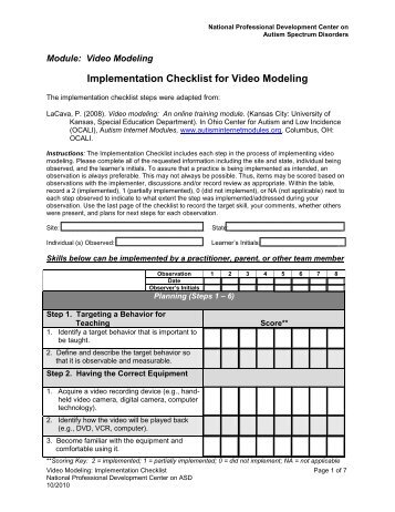 Checklist for Video Modeling - National Professional Development ...