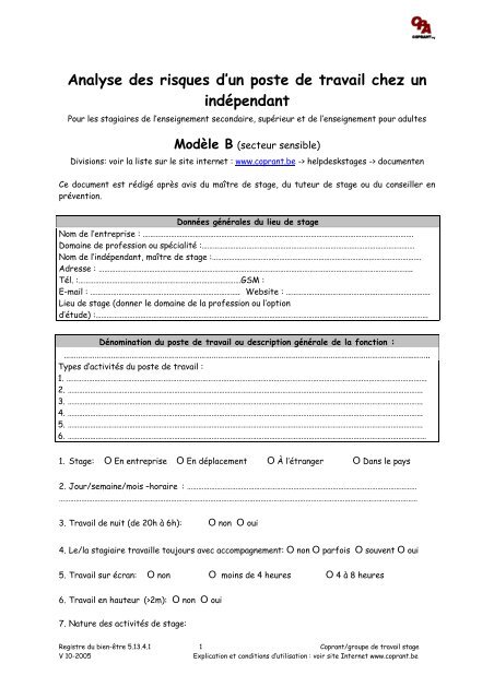 Analyse des risques d'un poste de travail chez un ... - Safe Start!