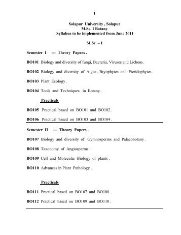 1 Solapur University , Solapur M.Sc. I Botany Syllabus to be ...