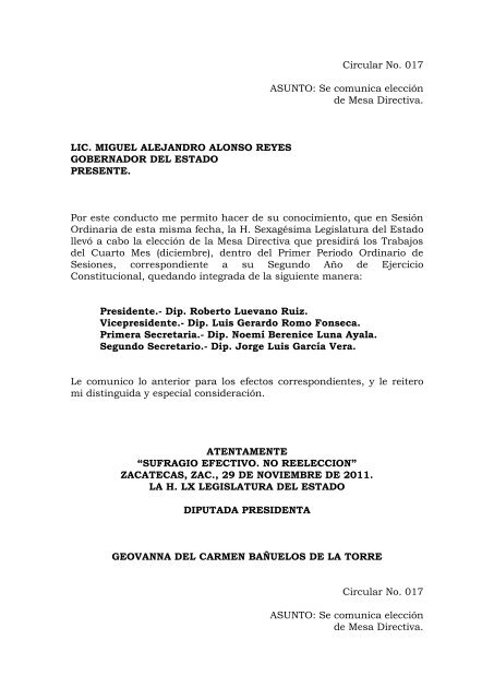 Se Comunica ElecciÃ³n Mesa Directiva Diciembre 2011