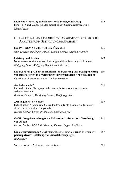 Kratzer et al. (Hg.): Arbeit und Gesundheit im Konflikt 2011 - Inhalt