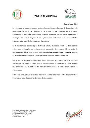 TARJETA INFORMATIVA - Congreso del Estado de Tamaulipas