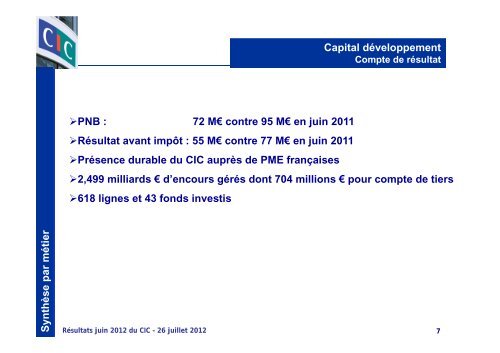 CIC au 30 juin 2012 - Banque FÃ©dÃ©rative du CrÃ©dit Mutuel