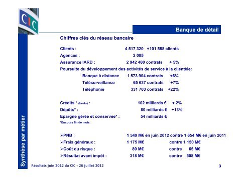 CIC au 30 juin 2012 - Banque FÃ©dÃ©rative du CrÃ©dit Mutuel