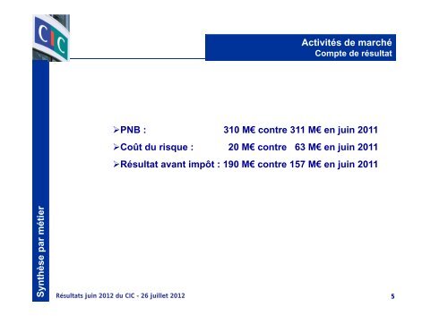 CIC au 30 juin 2012 - Banque FÃ©dÃ©rative du CrÃ©dit Mutuel