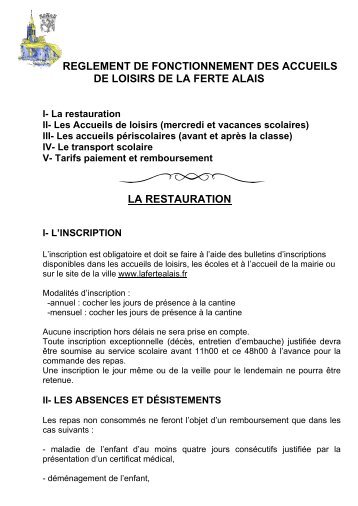 REGLEMENT DE FONCTIONNEMENT DES ... - La FertÃ© Alais