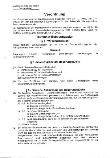 Textlicher Bebauungsplan der Marktgemeinde Seeboden