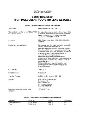 MSDS polyethylene glycols HM - Waldis