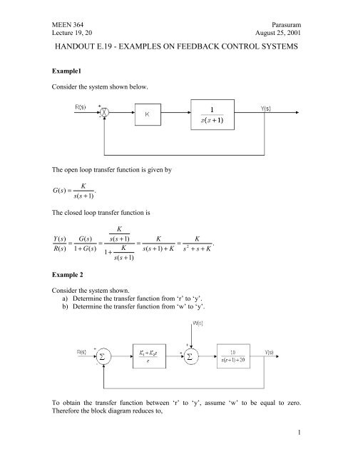 EXAMPLES ON FEEDBACK CONTROL SYSTEMS