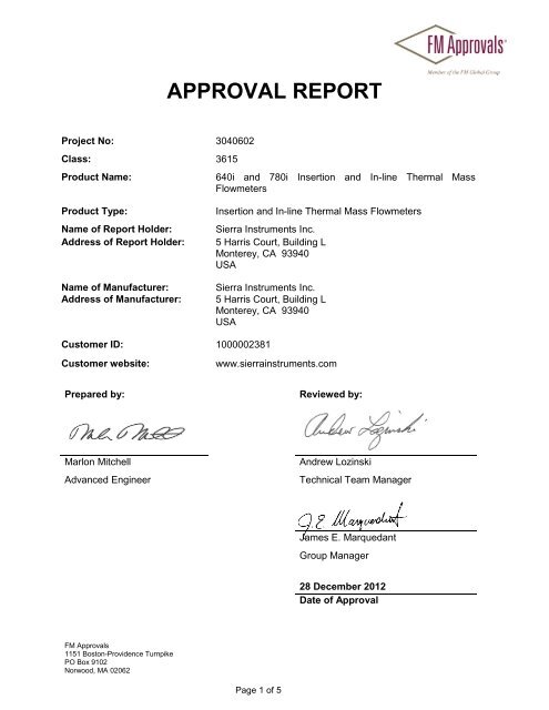 APPROVAL REPORT - Sierra Instruments