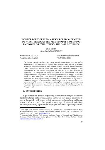 BORDER ROLE OF HUMAN RESOURCES MANAGEMENT: Ã¢Â€ÂœTO ...