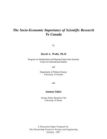 The Socio-Economic Importance of Scientific Research To Canada