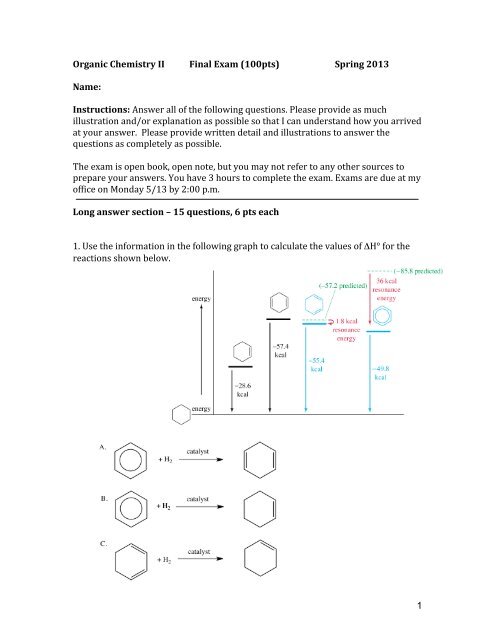 1 Organic Chemistry II Final Exam (100pts) Spring 2013 ... - Courses