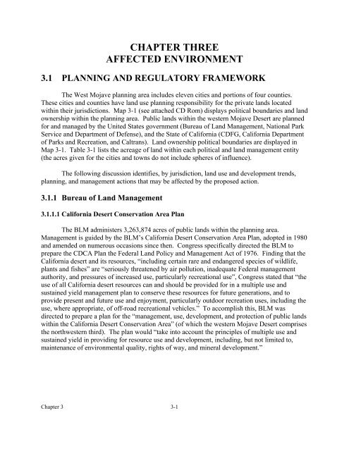 West Mojave Plan FEIR/S - Desert Managers Group