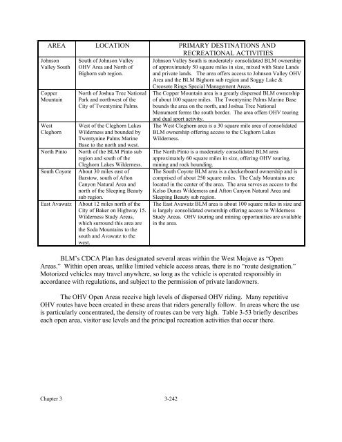 West Mojave Plan FEIR/S - Desert Managers Group