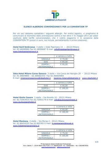 ELENCO ALBERGHI CONVENZIONATI PER LA CONVENTION TP ...