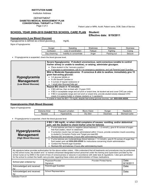 Diabetes Medical Management Plan (DMMP) Forms