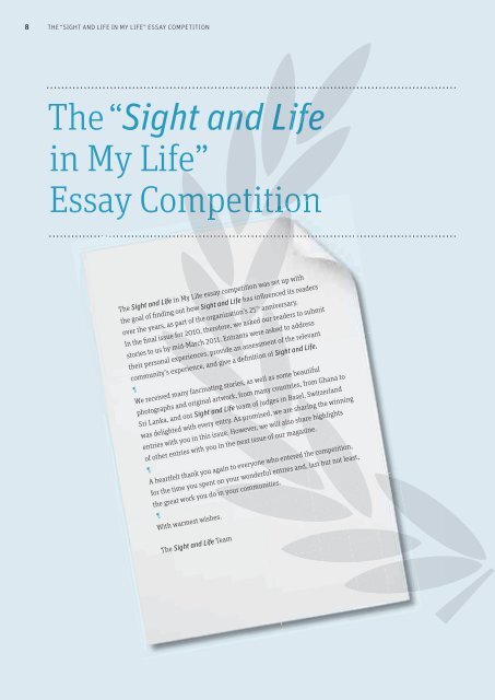 The“Sight and Life in My Life” Essay Competition nd Life e mpetition