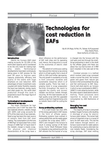 Technologies for cost reduction in EAFs - Steelworld