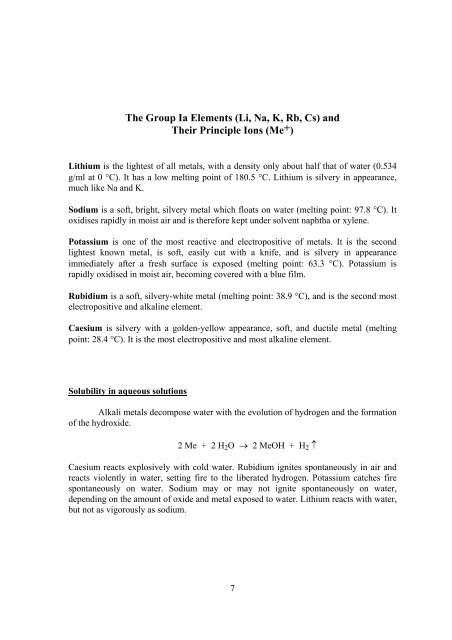 The Group Ia Elements (Li, Na, K, Rb, Cs) and Their Principle Ions ...