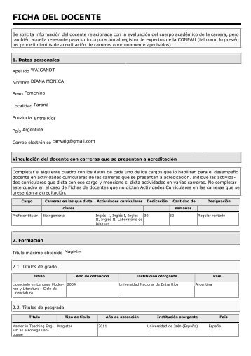 FICHA DEL DOCENTE - Facultad de Bioingeniería