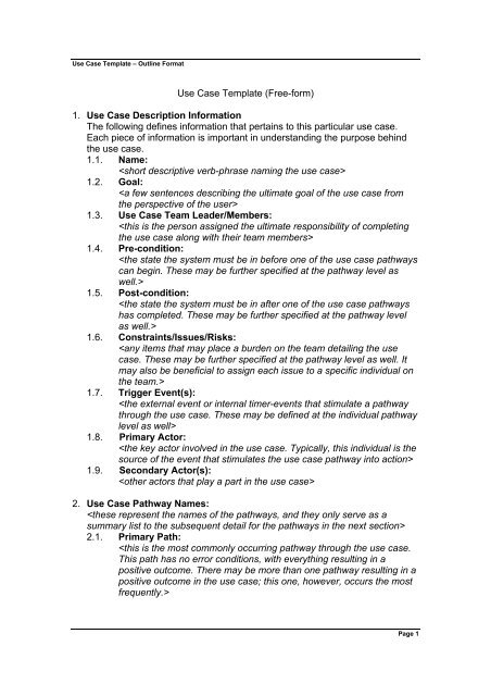 Use Case Template (Free-form) 1. Use Case Description Information ...