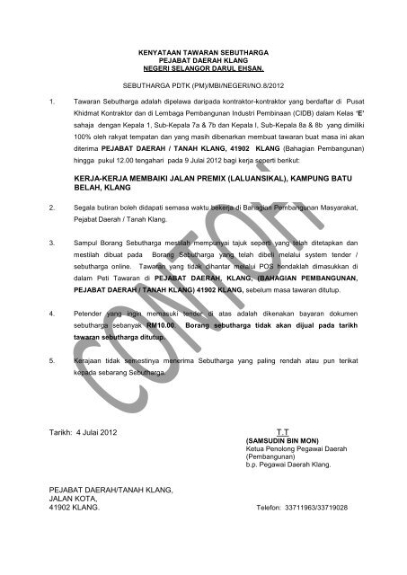 JABATAN KERJA RAYA - Sistem Tender Dokumen dan Sebutharga