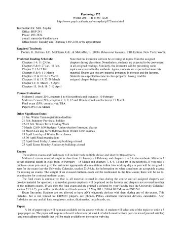 Course Syllabus - Department of Psychology - University of Alberta