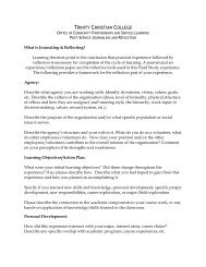 Service Learning Journal Reflection Sample - Trinity Christian College