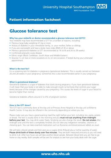 Glucose tolerance test - patient information