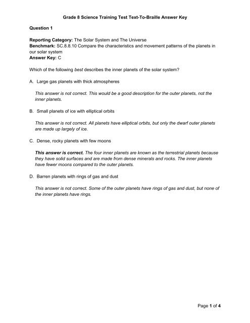 Grade 8 Science Training Test Text To Braille Answer Key