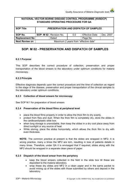 SOP â Malaria Microscopy - NVBDCP