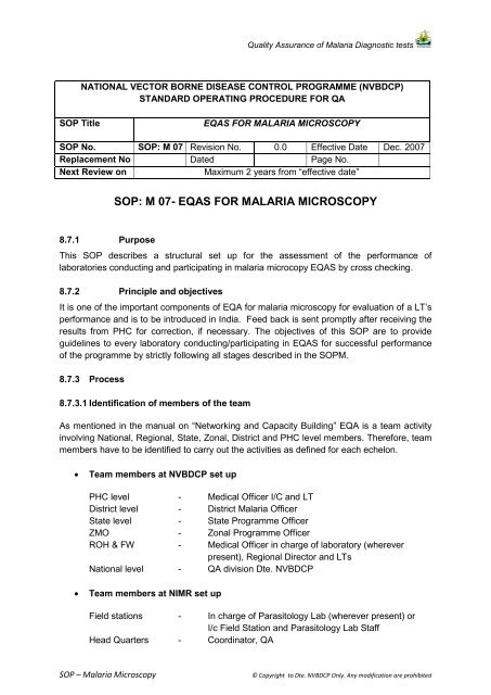 SOP â Malaria Microscopy - NVBDCP