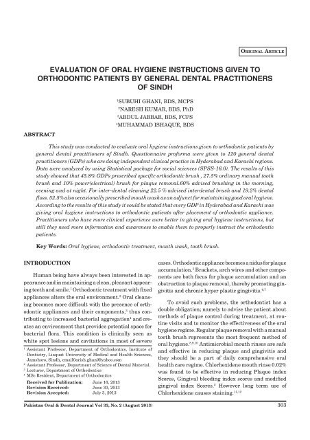 evaluation of oral hygiene instructions given to orthodontic patients ...