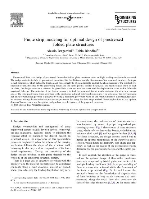 Finite Strip Modeling For Optimal Design Of Folded Plate Structures