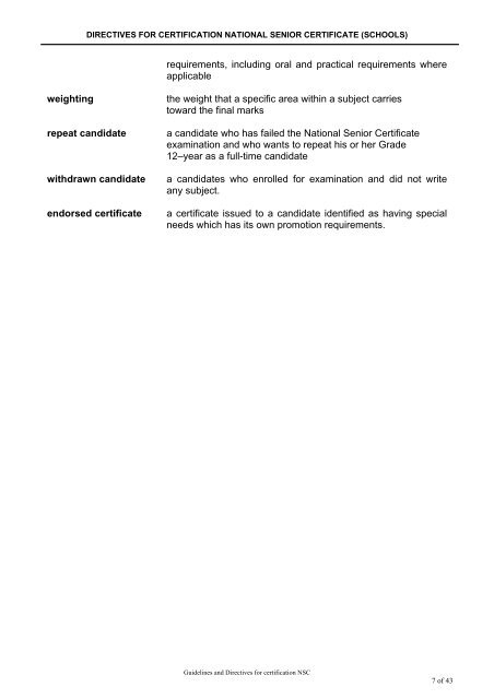 directives for certification national senior certificate - Umalusi
