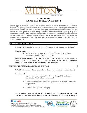 Senior Homestead Exemption Application - Cityofmiltonga.org