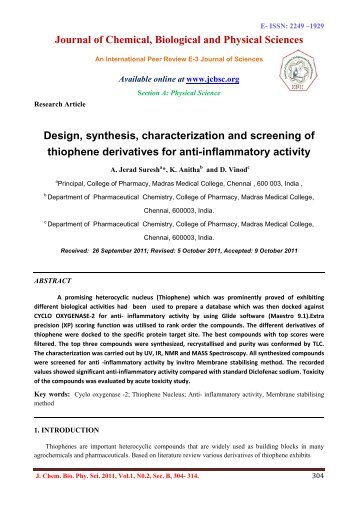 Design, synthesis, characterization and screening of thiophene ...