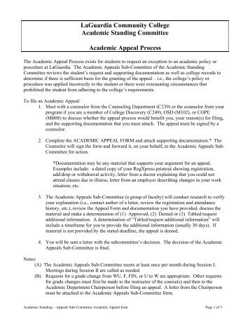 Academic Appeal Form - LaGuardia Community College