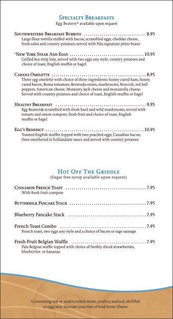 Cafe & Bar Menu - Pala Casino