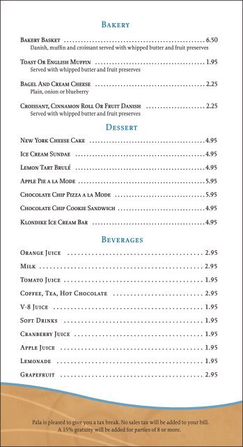 Cafe & Bar Menu - Pala Casino