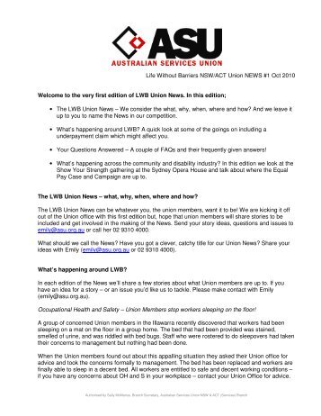 Life Without Barriers NSW/ACT Union NEWS #1 Oct ... - ASU NSW