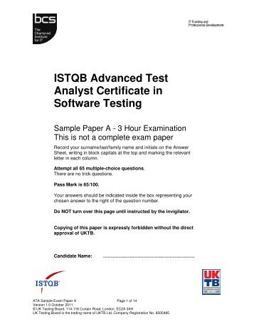 ISTQB Advanced Test Analyst Certificate in Software Testing