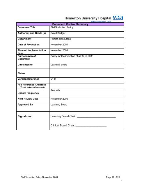 Staff Induction Policy - Homerton University Hospital